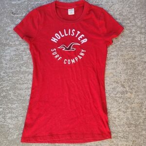 Y2K Hollister Red Embroided Womens Tee, Short Sleeve Shirt, Sz M